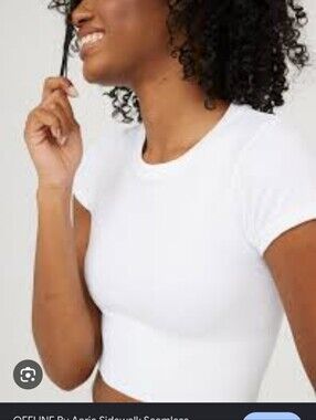 Aerie White Cropped Short Sleeve Top